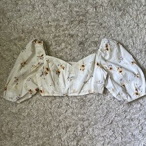 H&M Floral Puff Sleeve Linen Crop Top